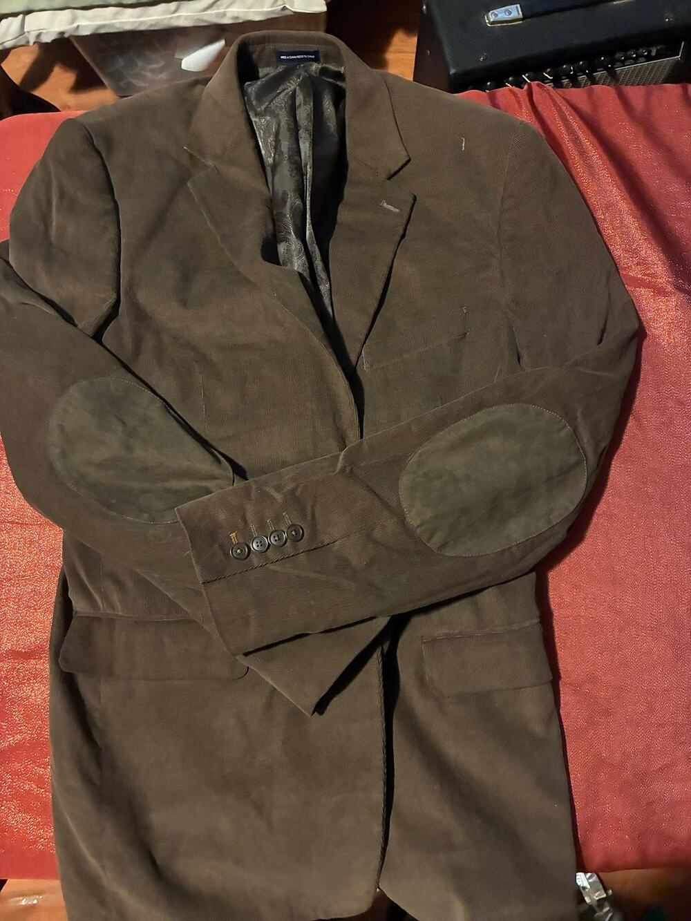 Stafford Sport Coat Mens 42L Corduroy Elbow Patch Brown Classic Fit Paisley